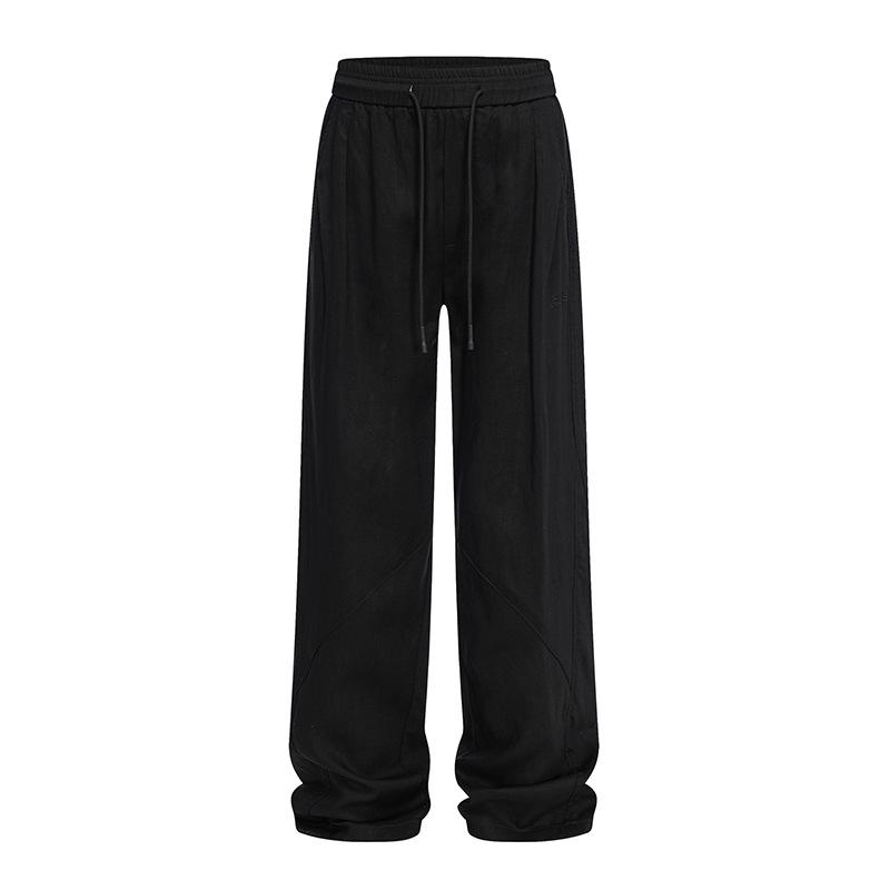 

Японские тонкие хип-хоп льняные повседневные брюки мужские свободные прямые спортивные широкие брюки XXL чёрный