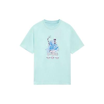Li Ning Sports Lifestyle Series Element Print Round Neck Loose Short Sleeve T-Shirt Unisex Tops Eggshell-Blue AHSS327-8