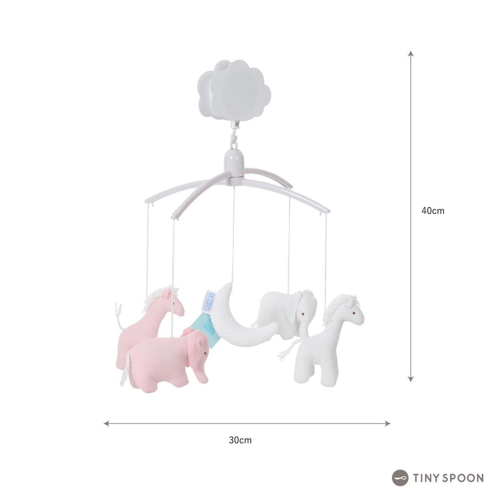 Tolaseria Animal Moon Bed Mobile (Pink) - Wind-Up Music Box for Cribs, Sleeping Toy, Baby Mobile, Baby Shower Gift