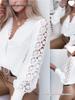 Spring-Autumn Women's V-Neck Lace Patchwork Long Sleeve Blouse