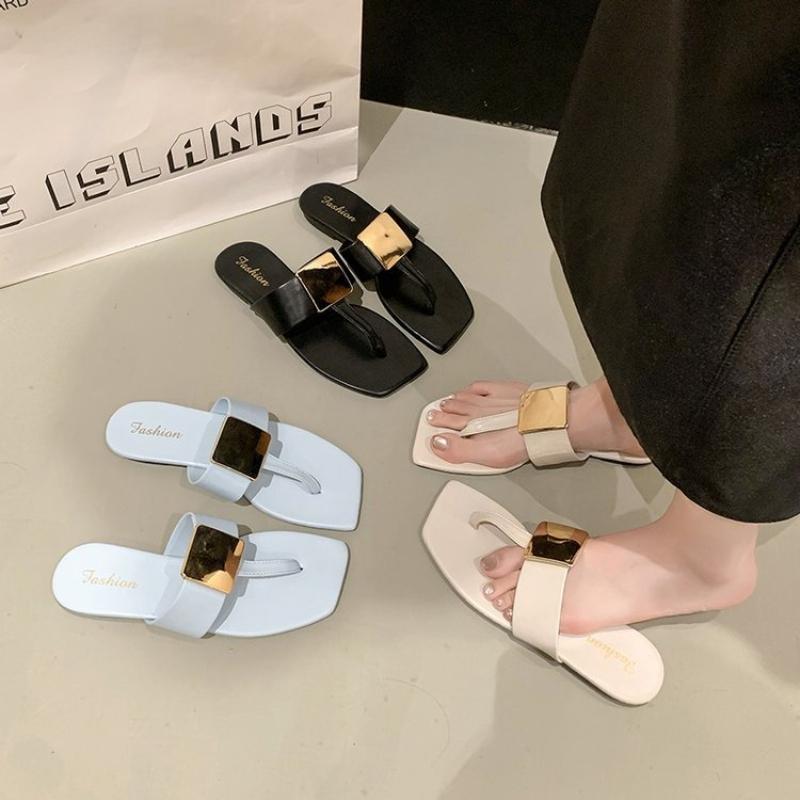 Fashion French Versatile Woman Shoe Summer New Round Toe Flat Shoes Fashion Anti Slip Women Flip Flops Simple Soft Soled Women's Sandals