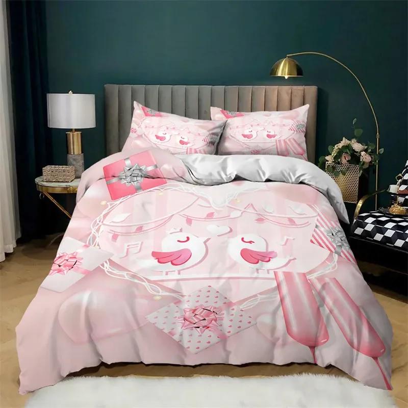 Love Heart Soft Duvet Cover Set Microfiber Bear Warm Comforter Cover Soft Romantic Beding Sets Valentine's Day For Young Girls Women Rom Decor