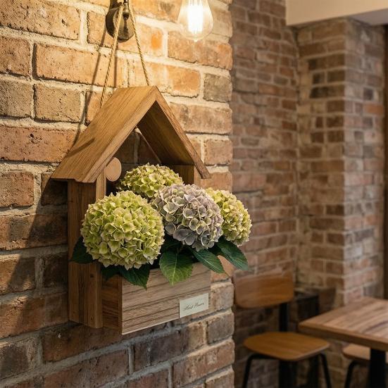 Boho Wall Decor for Living Room Wooden Planter, Creative Hanging Flower Pot Basket Indoor Plants Decorative Faux Flowers, Rustic Balcony Decoration