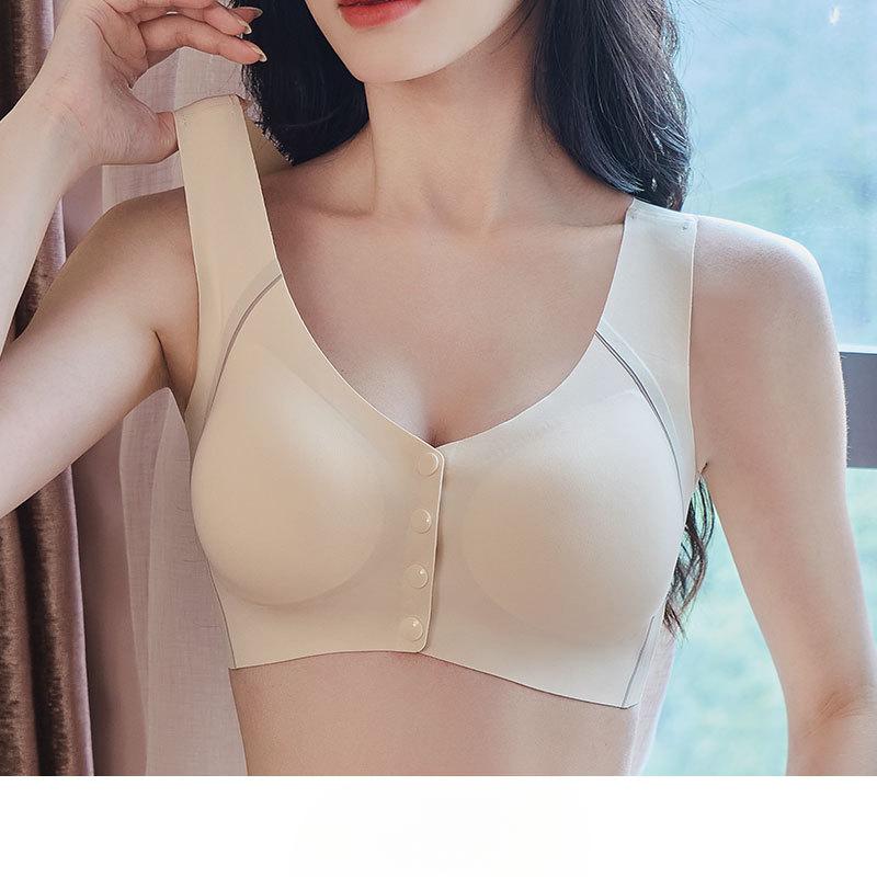 Plus Size Women's Front Button Without Trace Beauty Back Comfortable Breathable No Steel Ring Fixed Cup Bra