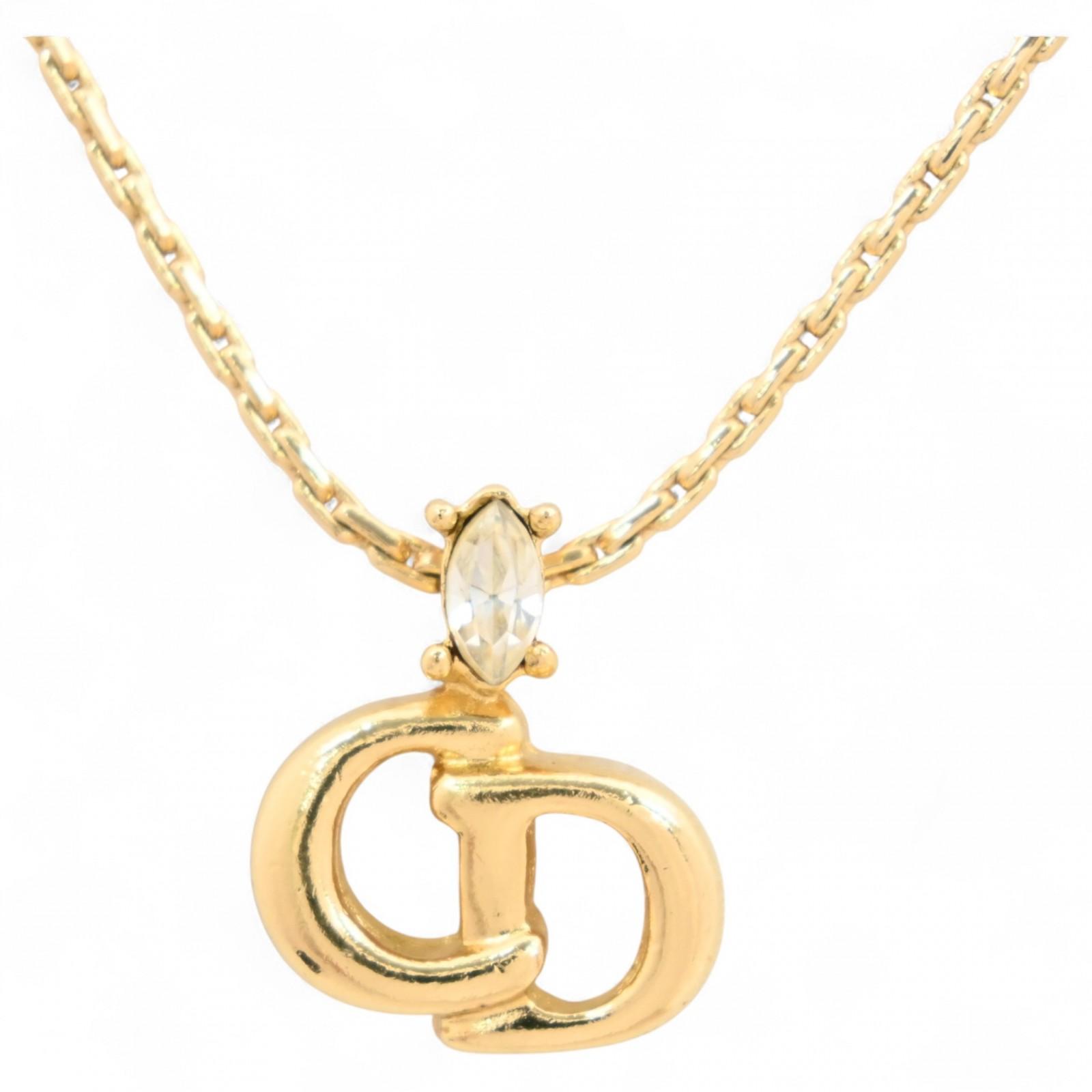 

Auth DIOR CD Logo Rhinestone Necklace di0308cc