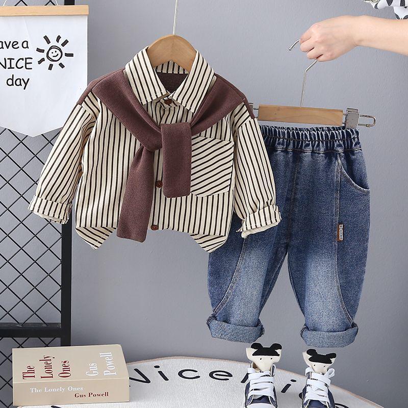 

Boys Striped Shirt & Scarf Casual Two-Piece Set (2025) Size 100
