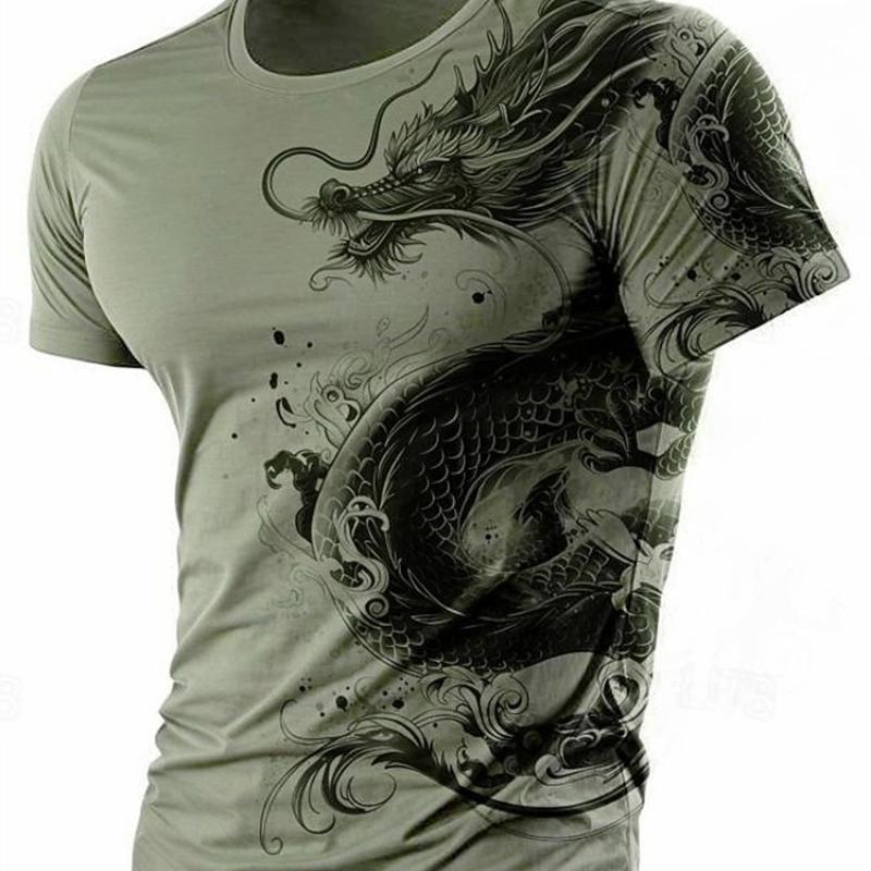 Men's T-shirt 3D dragon print summer daily casual men's street T-shirt short sleeved outdoor sports city fashion men's T-shirt