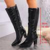 New large size side zipper fashion boots high tube pointed high heel boots thick boots