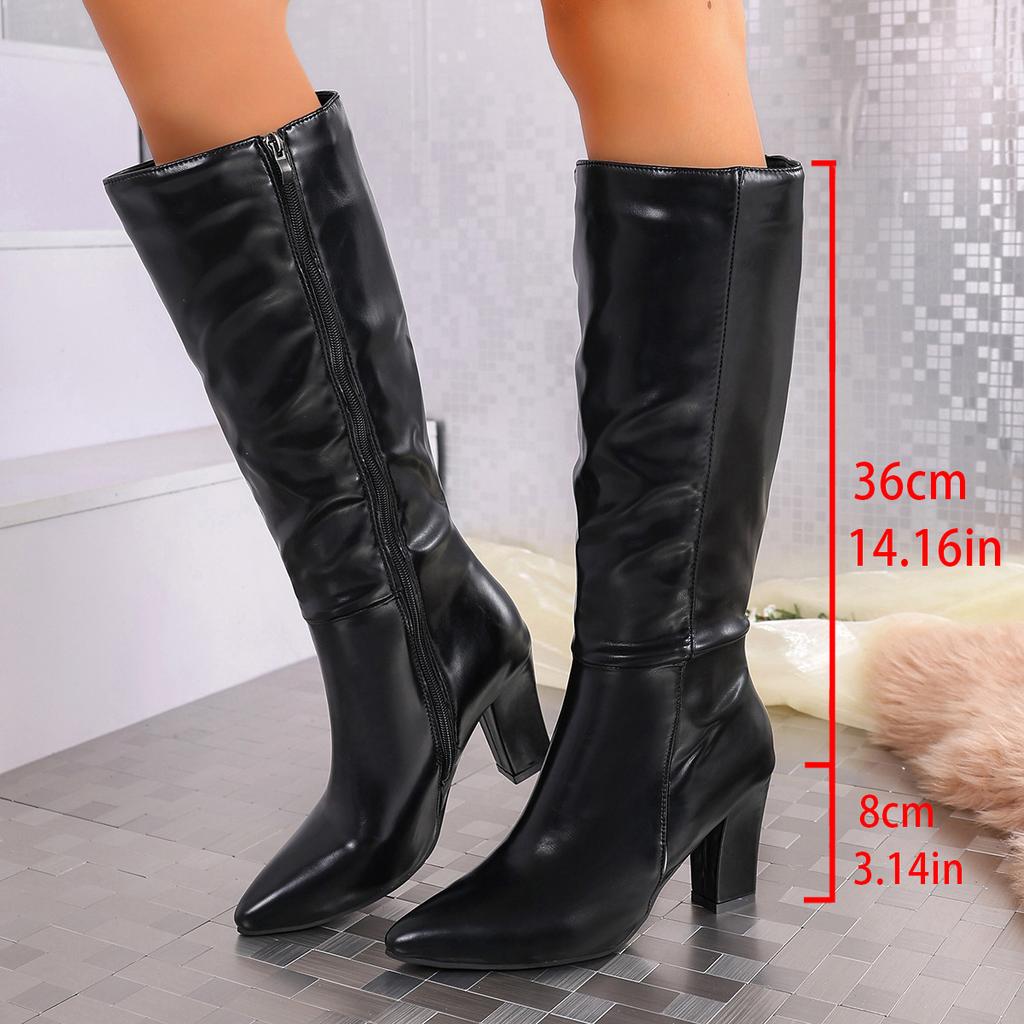 New large size side zipper fashion boots high tube pointed high heel boots thick boots