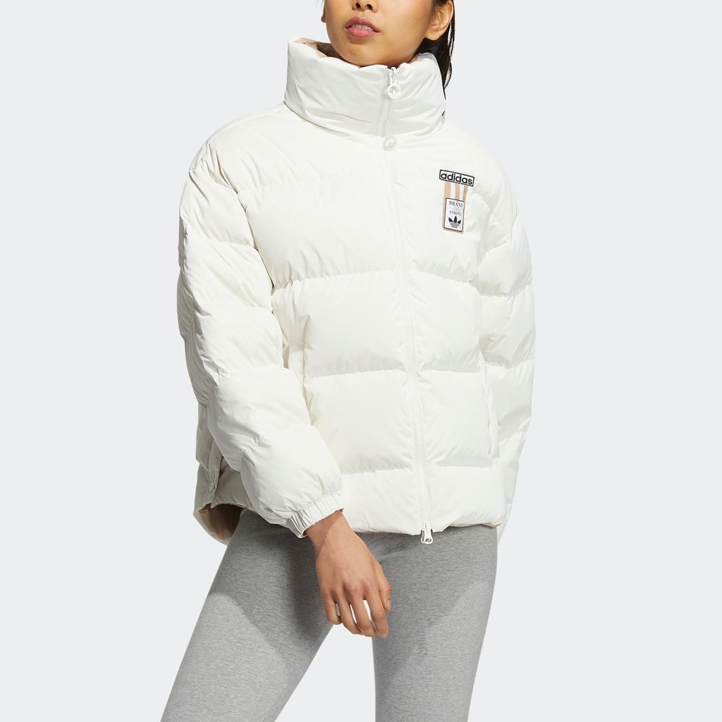 Adidas Oryginalna dwustronna kurtka z nylonu z puchem kaczym i stójką damska odzież wierzchnia w kolorze białym HS9500