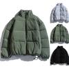 Men Cotton Coat Drawstring Hem Zipper Stand Collar Solid Color Padded Cold-proof