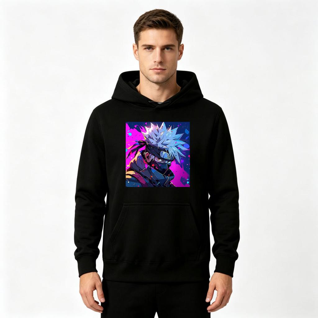 Men Anime Character Print Pullover Hoodie Casual Long Sleeve Loose Streetwear Sweatshirt