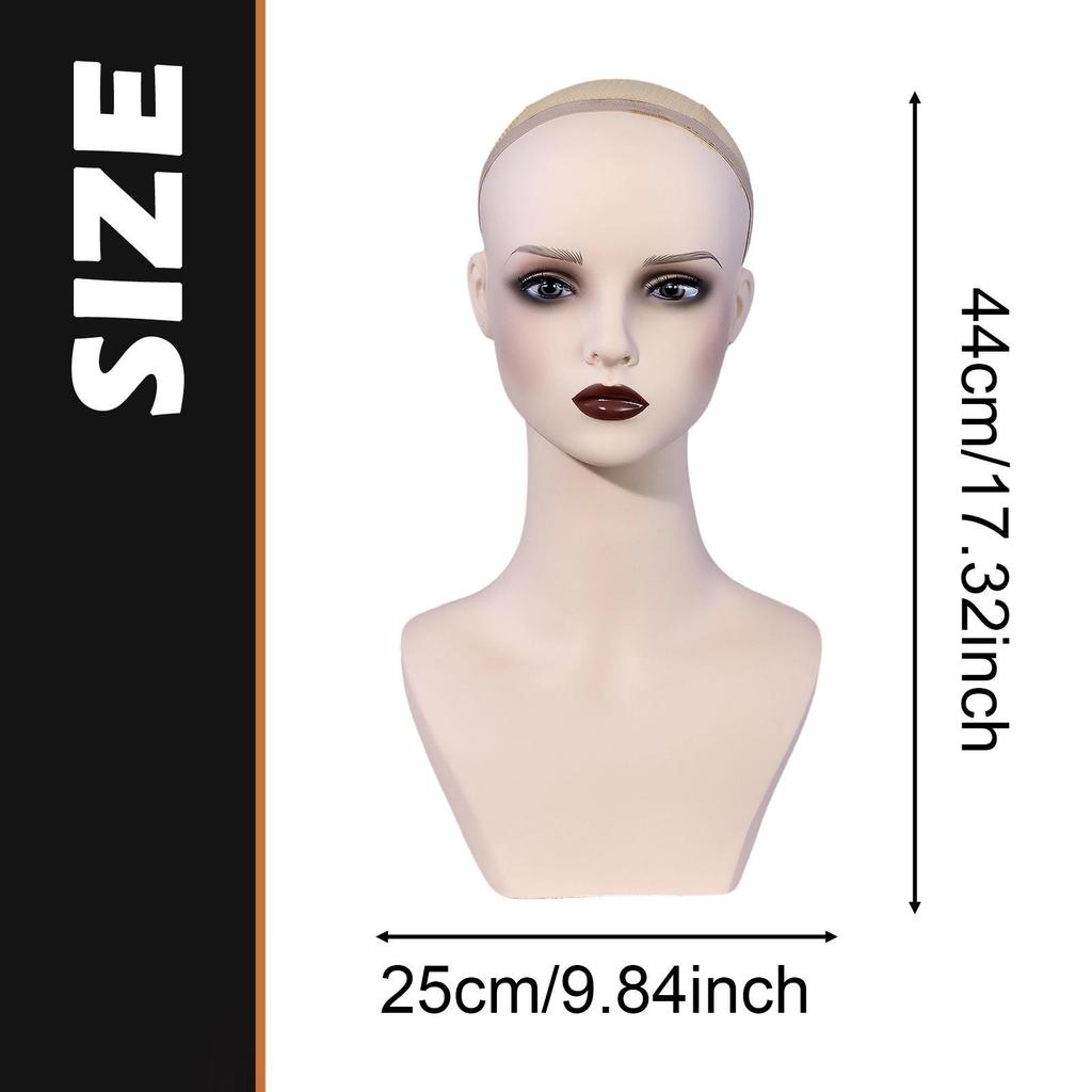 Female Mannequin Head Manikin with Ears Stable Realistic PVC Bust Wig Holder for Hairpieces Hat