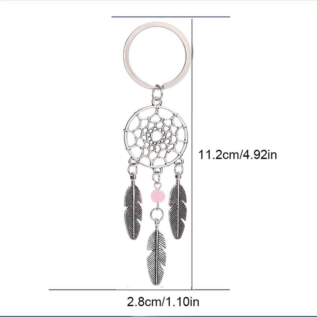 Dream Catcher Feathers Key Chain Tassels Tone Silver Color Keyring Keychain Gift For Women Lucky Decor For Bag