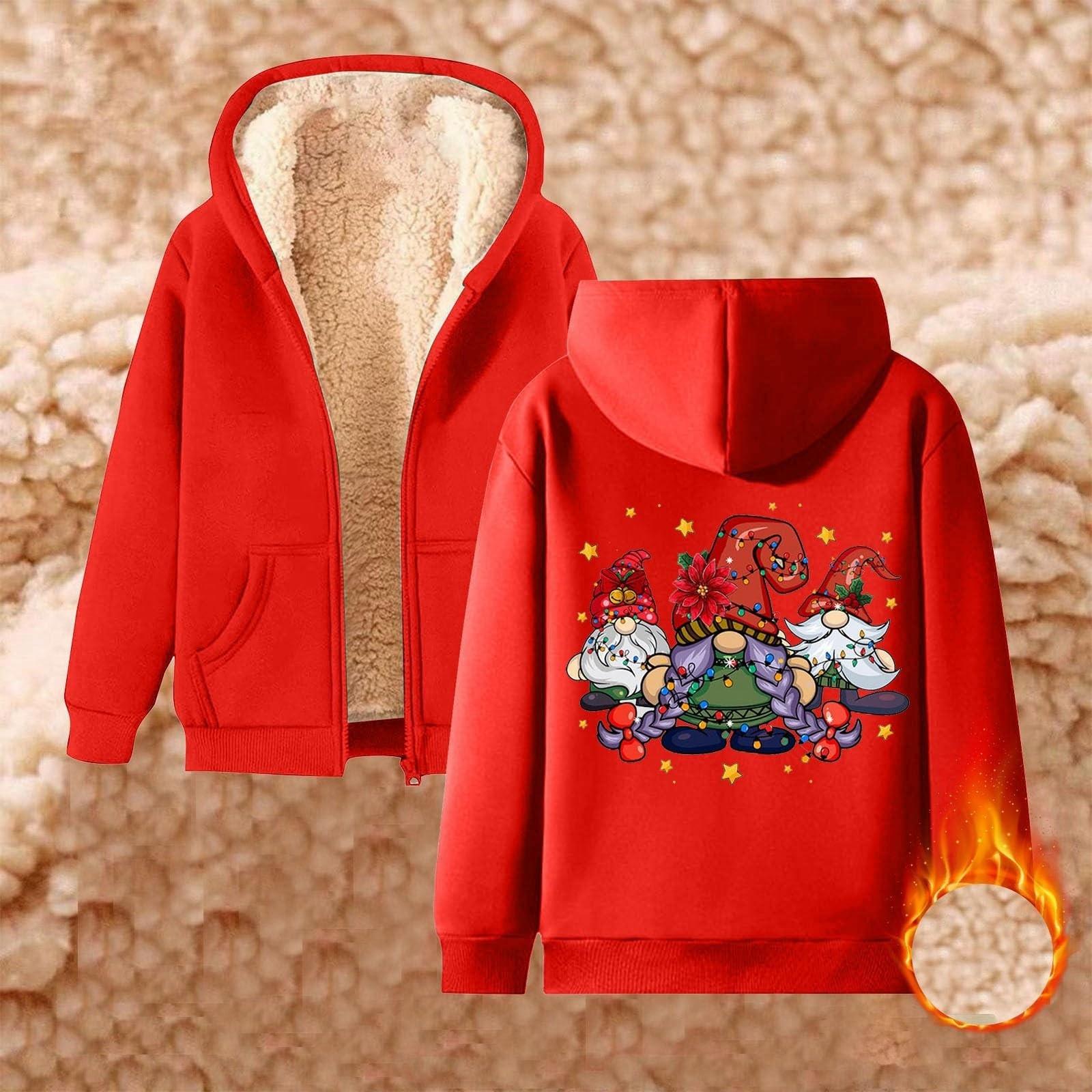 Женская плюшевая и толстая теплая свободная куртка-кардиган с капюшоном и принтом XXXL красный 2609₽