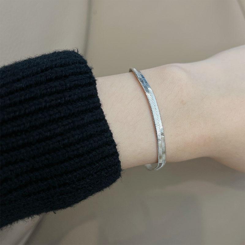 CARLIDANA Trendiges Stilvolles Edelstahl Premium Silberbeschichtetes Damen Elegantes Halsband Flaches Schlangen Gliederarmband Schmuck