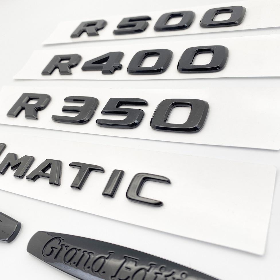 Glänzende schwarze Buchstaben R300 R320 R350 R400 R500 4Matic Emblem für Mercedes Benz Auto Kotflügel Kofferraum hinten W251 Logo Aufkleber