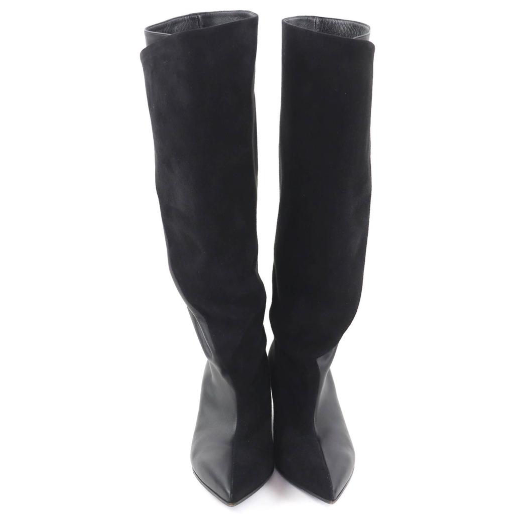 Great HERMES Knee-high boots Ilona black leather Women 36 232007Z Used