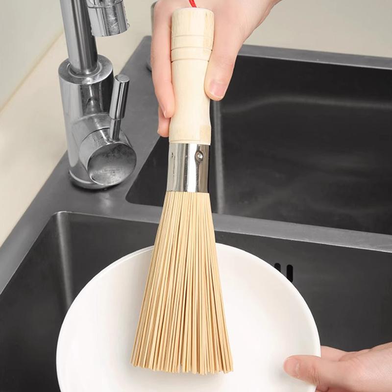 1Pcs Natural Bamboo Pot Brush Long Handle Wok Cleaning Brush Dish Brush Kitchen Tool Supplies For Home Restaurant