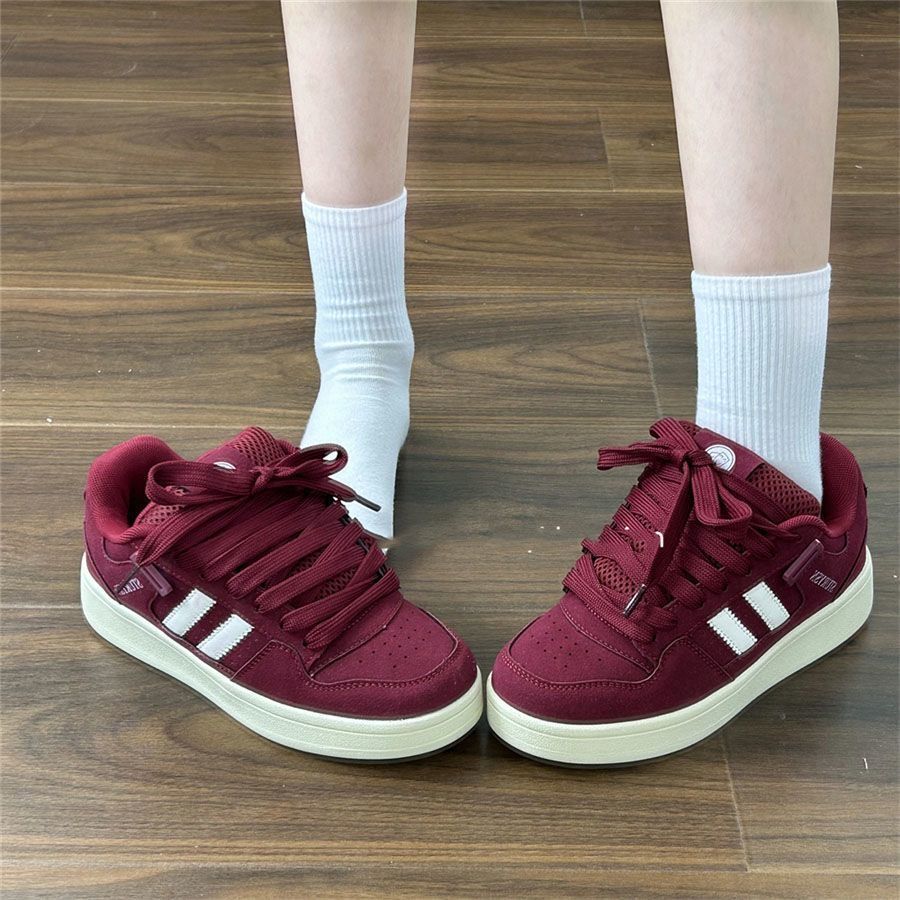 Men's and Women's Hong Kong Style Niche Burgundy Bread Shoes Women's Ins Autumn New Versatile Casual Board Shoes