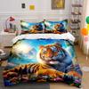 Dreamlike Tiger Under Starry Sky Printed Duvet Cover Set1 Duvet Cover+2 Pillowcasemulti Size Bedroom Bedding Decor