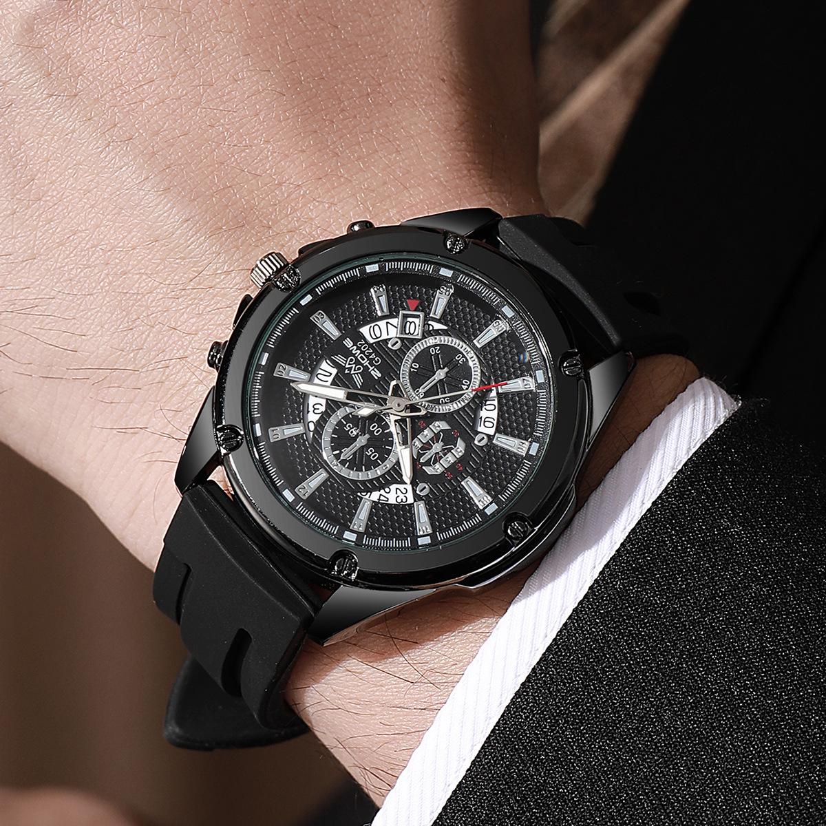 Silver Scale Alloy Silicone Business Calendar Fashion Men S Youth Quartz Watch