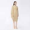 Women's Solid Color V-Neck Loose Pleated Mid-Length Dress for Spring 2025