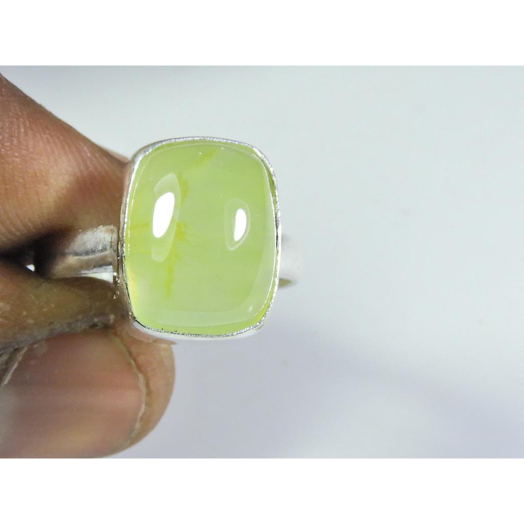 Natural Prehnite 925 Solid Sterling Silver Ring Size US-7.5 PG-221