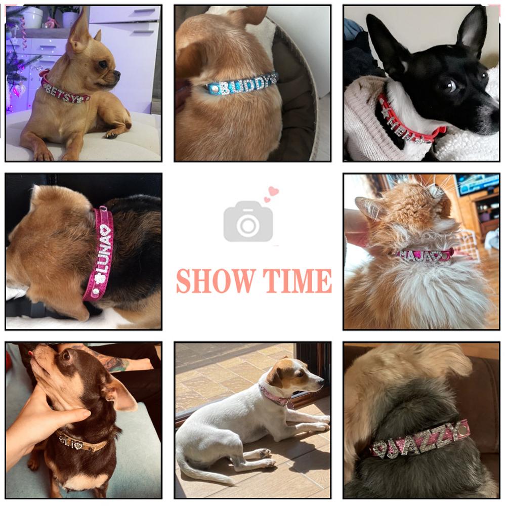 Zgărzi Personalizate pentru Câini Pisici DIY Nume Cățeluș PU Piele Zgărzi Strasuri Sclipitoare Accesorii pentru Câini Zgărzi pentru Animale de Companie pentru Câini Mici Medii