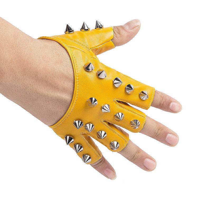 Half Finger Gloves for Men and Women Punk Street Dance Rivets for Half Finger Leather Gloves for Revealing Fingers on Stage Break Dance Gloves