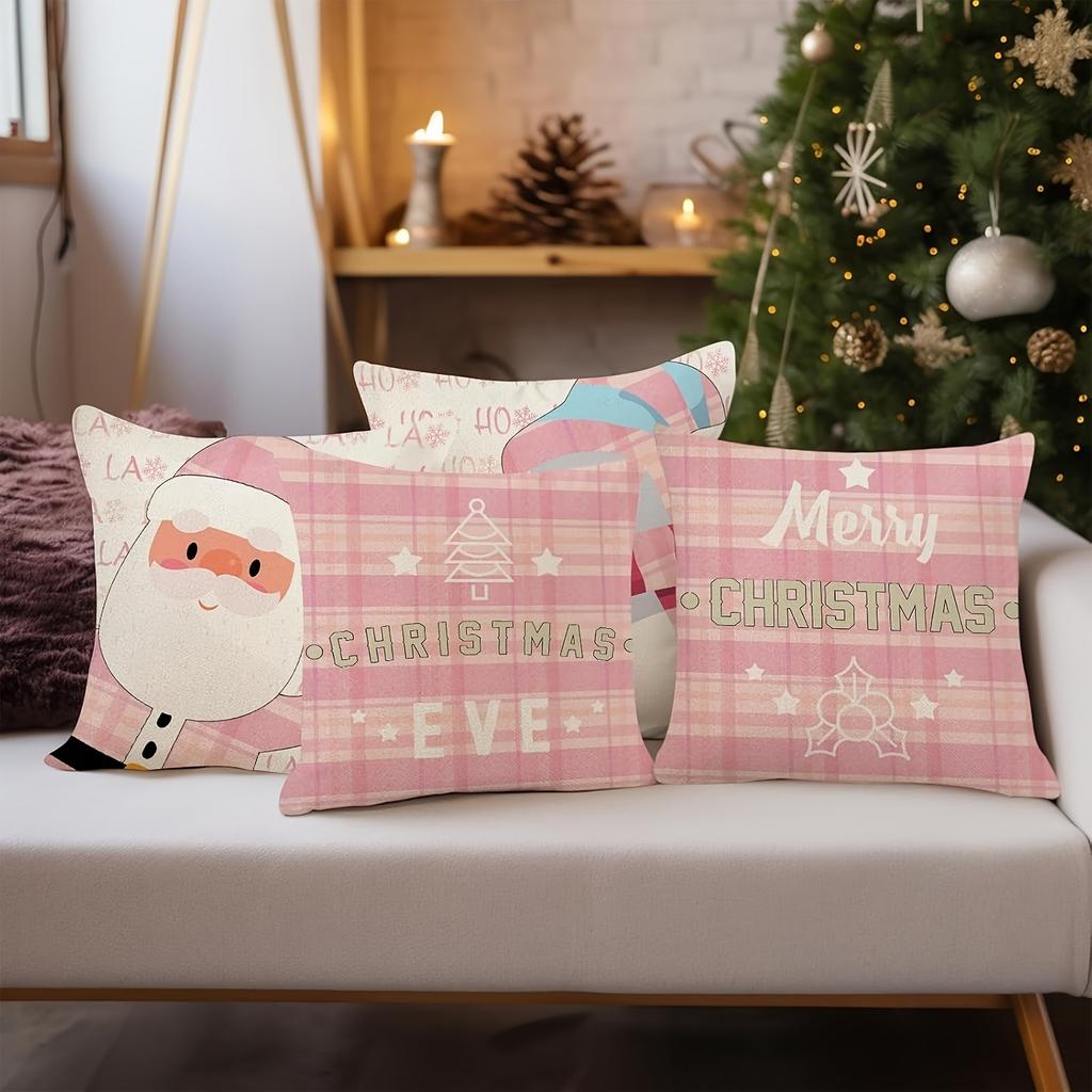 Festive Pink Christmas Pillowcases: Santa, Snowman, Merry Christmas & Christmas Eve Designs home room decoration