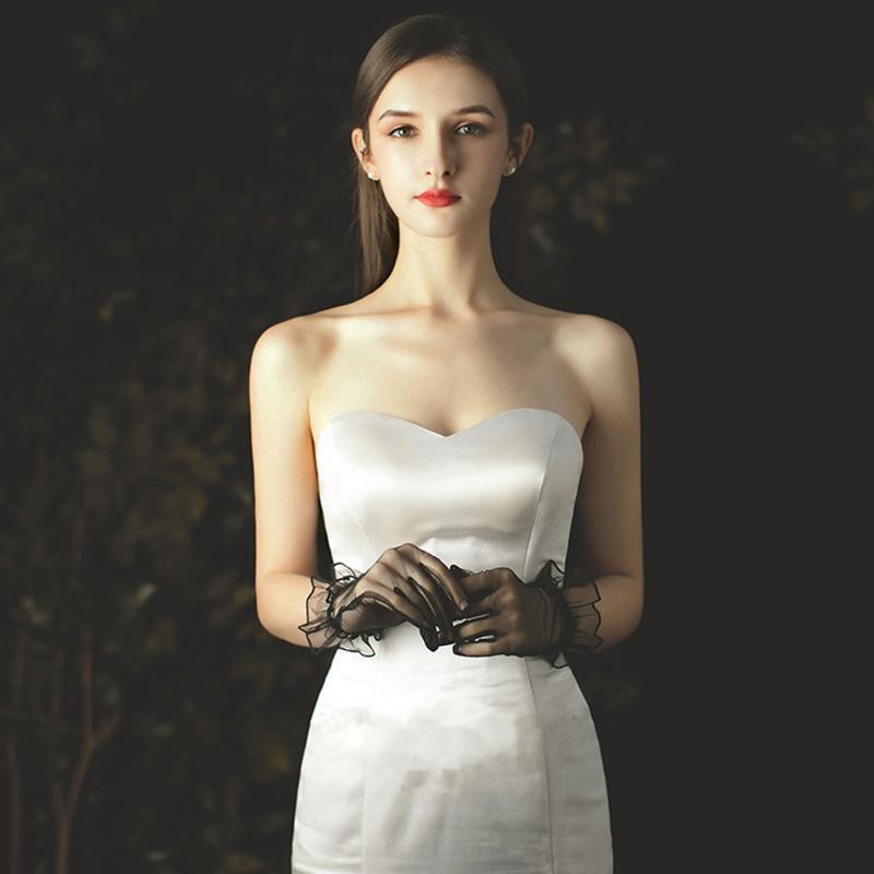 Stylish Short Gloves Full Finger Gloves Wrist Length Short Gloves Tulle Gloves Party Gloves for Prom Party Tea Parties