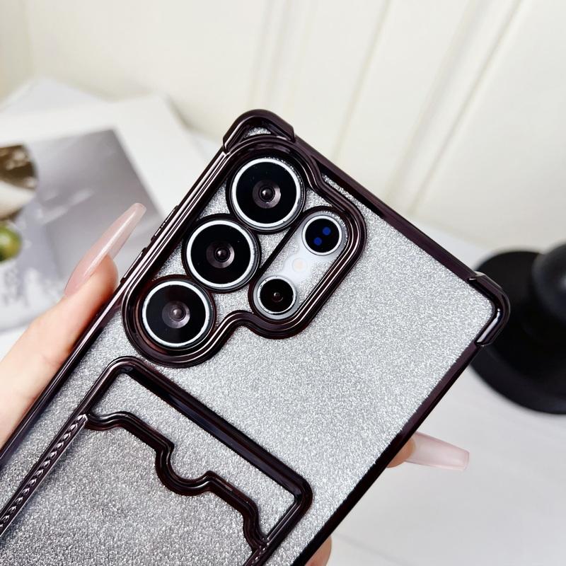 Glitter Silicone Card Slot Case Shell For Smausng S25 Edge S24 FE S23 Ultra A56 A36 A16 A15 A55 A35 Solid Color Frame Clear Shockproof Phone Cover