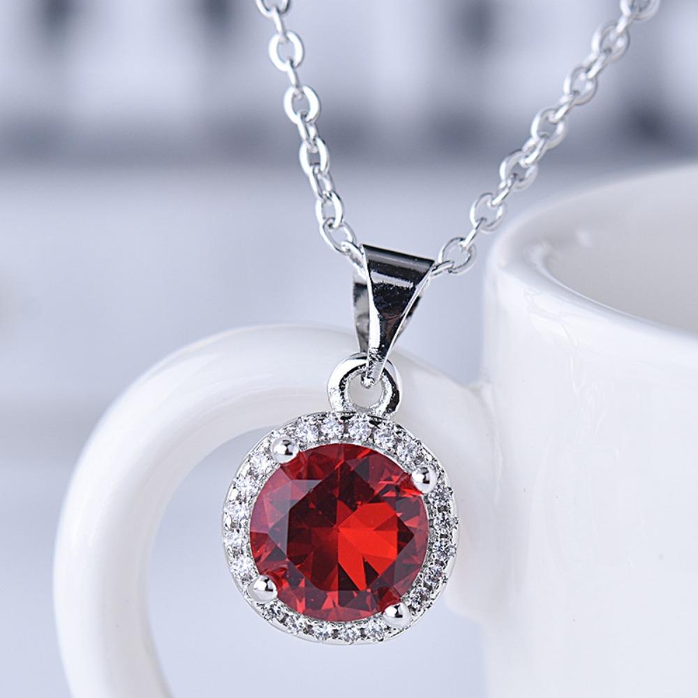 

S925 Silver Plated Classic Round CZ Simulated Zircon Necklace Vintage Micro Pendant Collarbone Chain