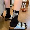 2 Pairs Cartoon Cute Cat Balls Cotton Socks Kawaii Lolita Knitting Socks Women Girls Middle Tube Sleep Sock Cat Print Floor Sock