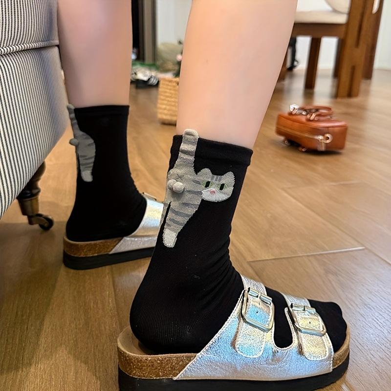 2 Pairs Cartoon Cute Cat Balls Cotton Socks Kawaii Lolita Knitting Socks Women Girls Middle Tube Sleep Sock Cat Print Floor Sock