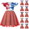 Girls Flutter Sleeve Dress Independence Day Patchwork Design Short Sleeve Casual Party Dress for Kids