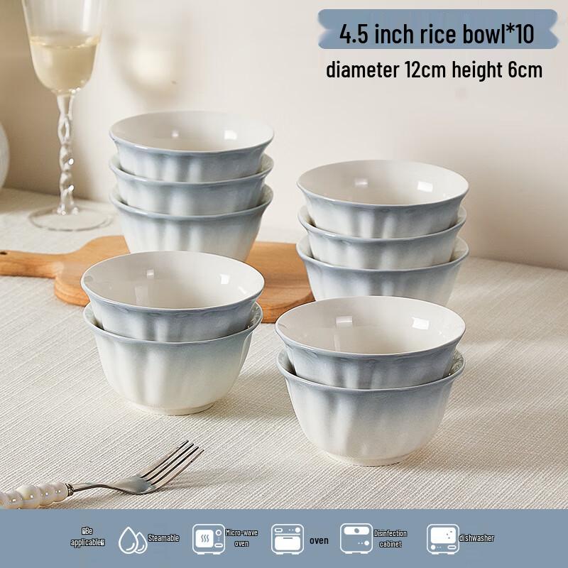 Aiqiyi ME Smoky Blue Petal Ceramic Rice Bowl