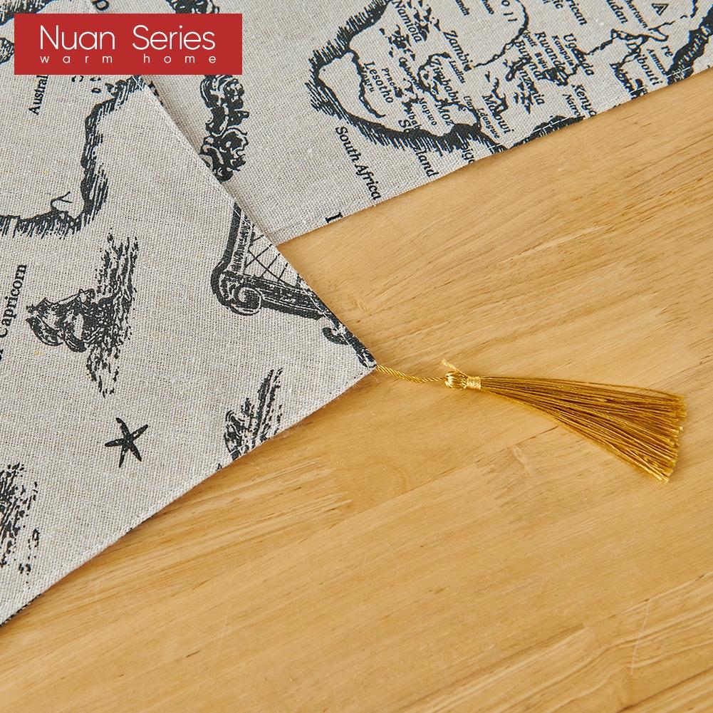 1PC Nuan Series Modern Retro Printed Tassel Decoration Cotton Linen Table Runner for Dinner Table Decor Kitchen for Home Table Home Decor
