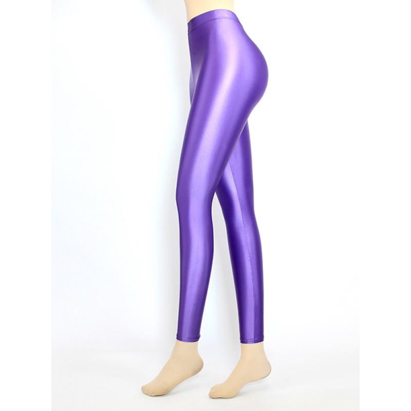 High Waist Shiny Leggings Women Stretchy Nine-Quarter Yoga Dance Workout Pants
