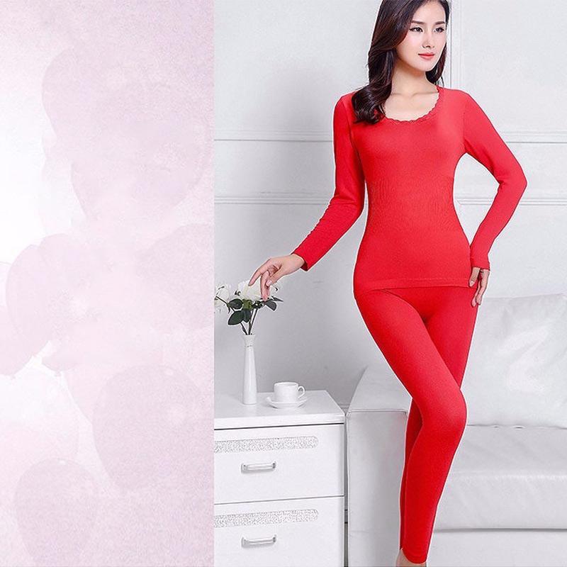 Sexy Women Underwear Thermal Sets High Neck Long Sleeve Top and Elastic Waist Bottom Comfortable Suit