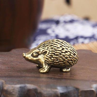 Hedgehog Figurine Tea Pet Crafts Brass Simulation Collectible Table Decoration Landscape Ornament