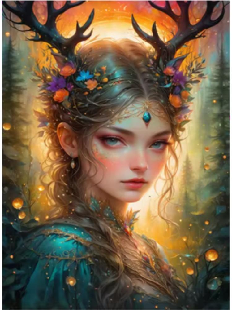 5D Deer Elf Girl Fairy Dust Diamond Painting Kit Full quare Diamond Embroidery Cross Stitch Diamond Art Crystal Home Decoration