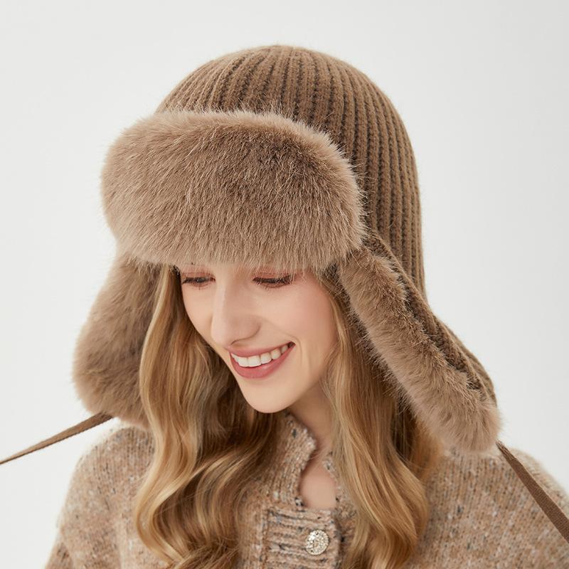 Lei Feng Hat Winter Women's Outdoor Riding Warm Hat Windproof and Cold Rabbit Fur Ear Hat