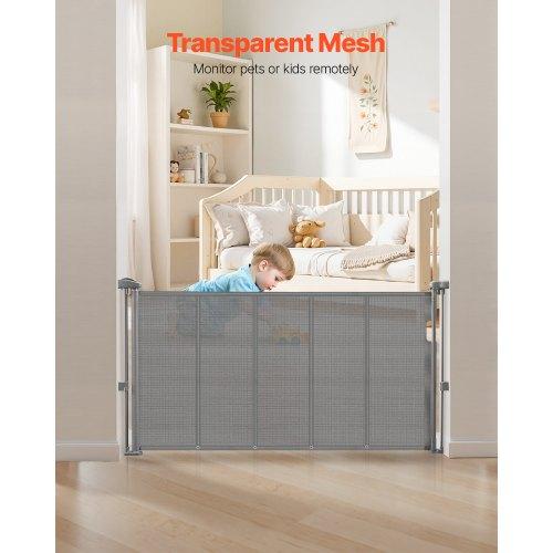 VEVOR Retractable Baby Gate, 870 Mm Tall, Extends Up To 1400 Mm Wide, Retractable Gate for Kids or Pets, Mesh Material