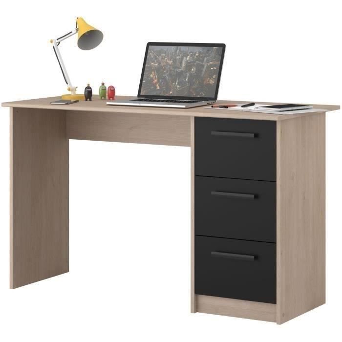 PARISOT Straight Desk 3 Drawers - Oak/black Decor - W 121.4 X D 55 X H 74.5 Cm - ESSENTIEL
