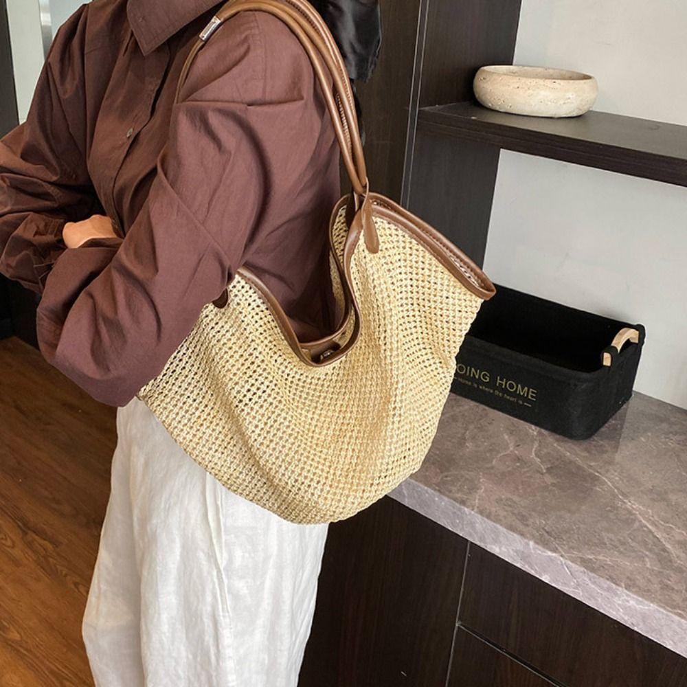 Hollow Out Bohemian Beach Bag Parent Shoulder Bag Hollow Shoulder Bag Straw Woven Bag  Streetwear