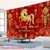 2D Chuc Mung Nam Moi Backdrop, Happy New Year 2026 Horse Themed Background for Vietnamese Tet Decor