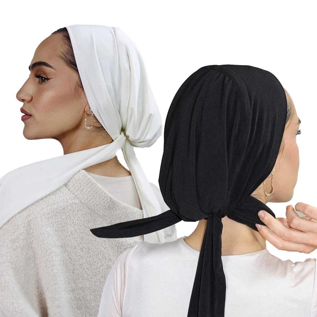 Tie Back Cotton Modal Instant Hijab For Muslim Woman Solid Undercap With Adjustable Straps Turban Tube Foulard Bandana Headband