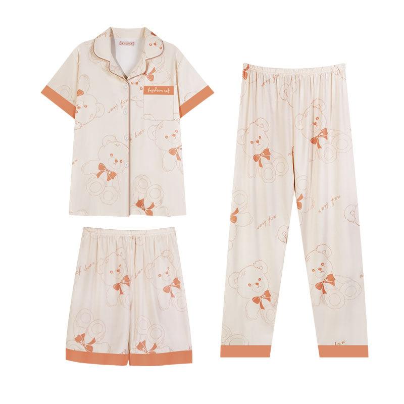 Three Sets of Pajamas Loungewear Women Cartoon Cute Casual Loungewear Cardigan Short Sleeve Short Trousers Large Size Loungewear